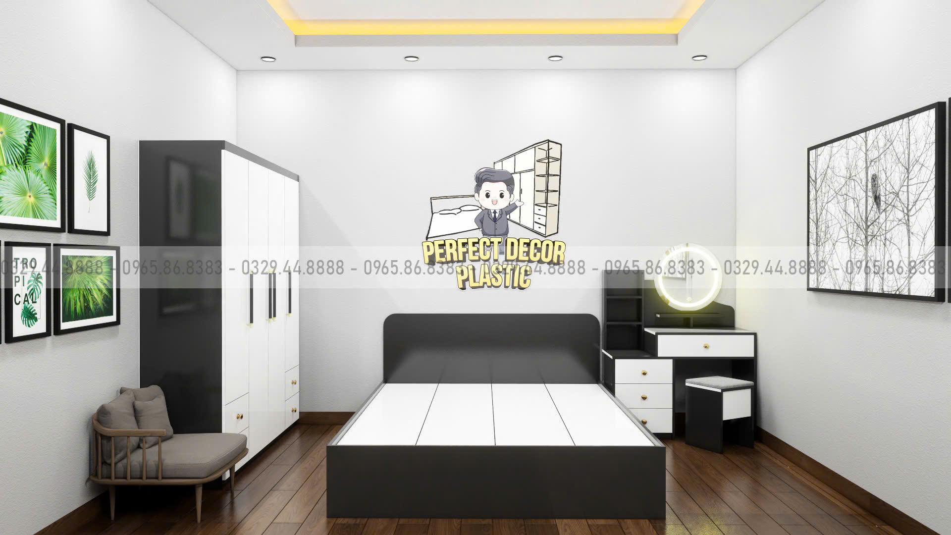 Combo giường đen trắng